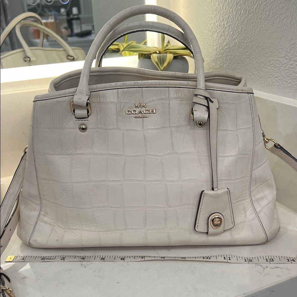 Coach Ivory Croc-Embossed Satchel - Picture 8 of 16